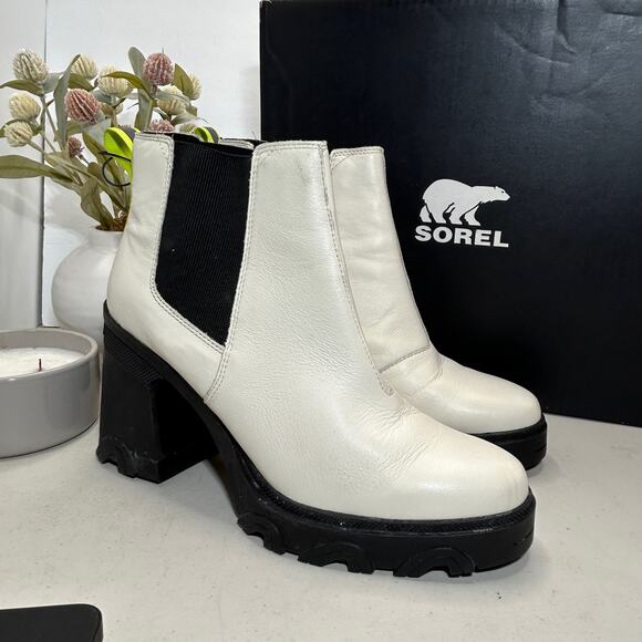 Sorel Brex Chelsea Pull On Leather Waterproof Boot Cream/Black Women 11 - Picture 1 of 10